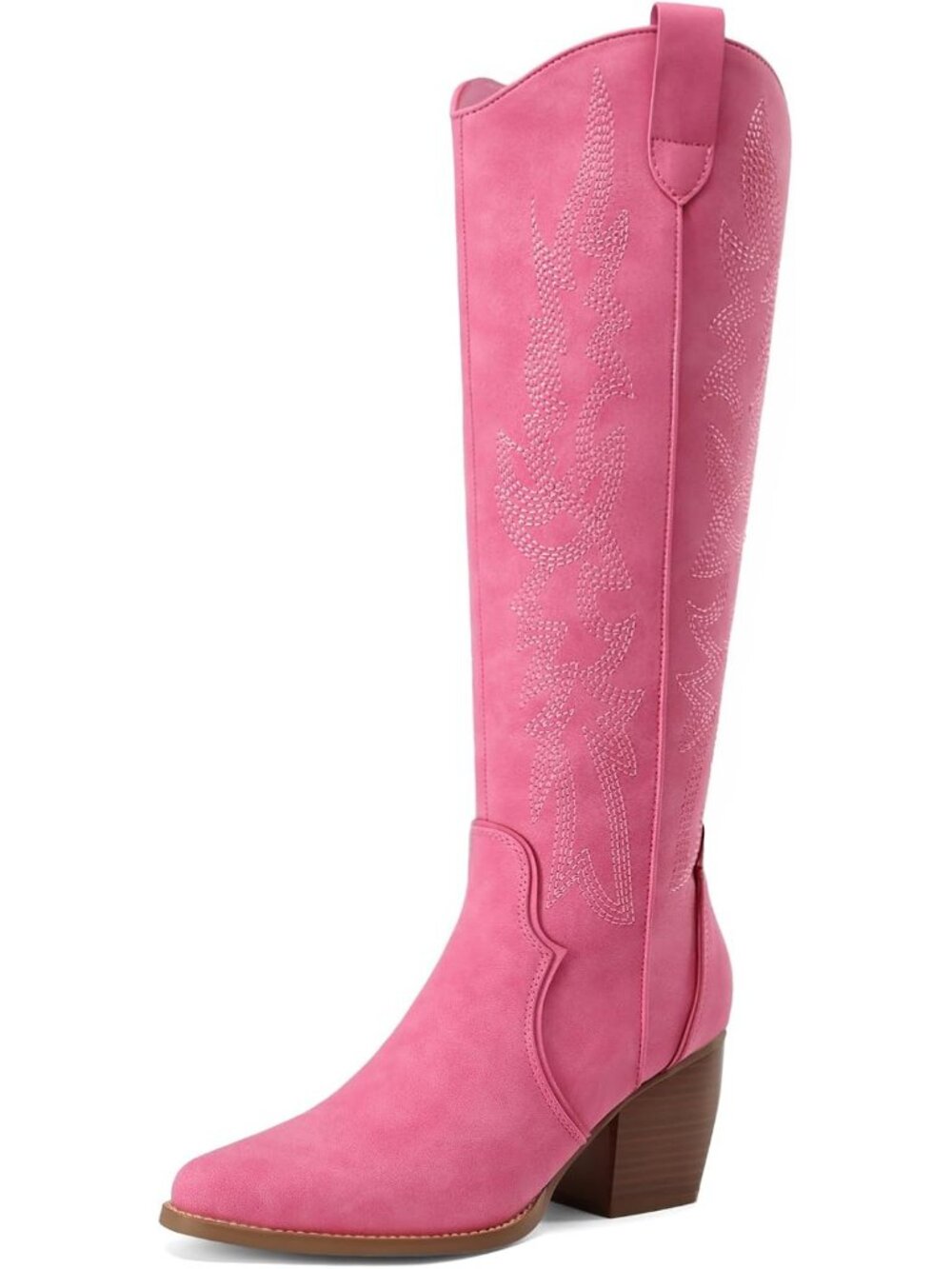 Women's Hot Pink Wide Calf Pull On Zipper Chunky Heel Western Knee High Boot